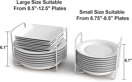 Dish Rack for Kitchen Countertop Organizer - Bamboo Plate Organizer for Cabinet Space Saver, Adjustable Stainless Steel 304 Plate and Bowl Holder with Portable Handle for Drawer Cupboard Shelf RV