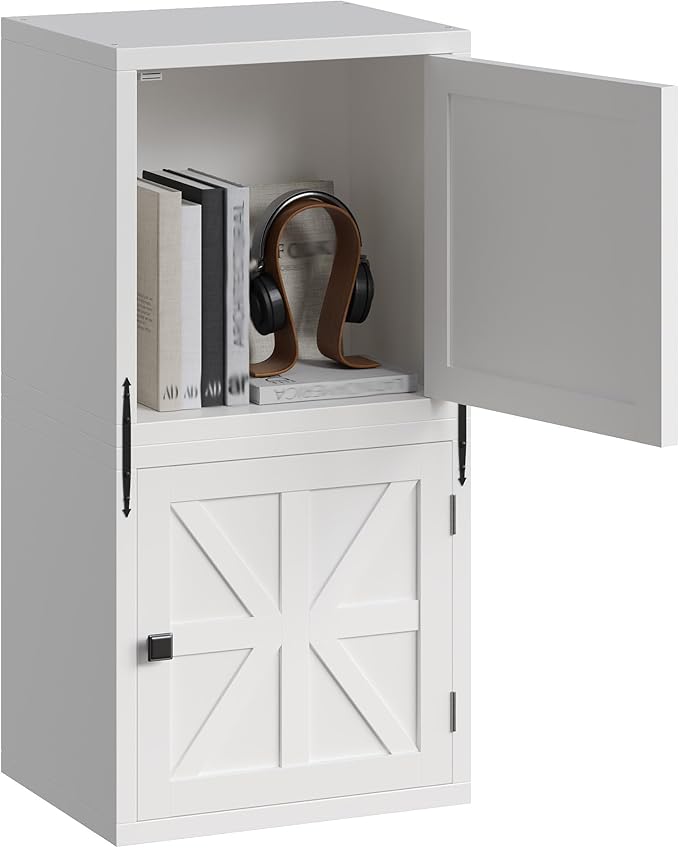 2-Tier Stackable Cube Storage Organizer, DIY Cube Storage Bookcase with Doors & Anti-Tip Design, Book Shelf for Bedroom, Office, Dorm,15" W x 11.81" D x 30" H, White