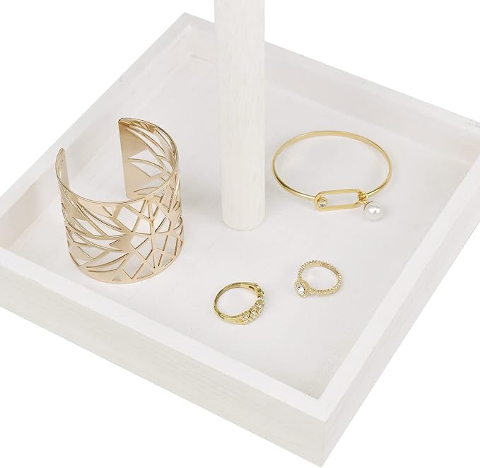 Ikee Design 2 Pcs Set Wooden Rotating Jewelry Display Stand Tower for Shows,Jewelry Organizer for Necklace and Bracelet, Rotating Necklace and Bracelet Holder Organizer,White Color
