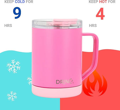 Drinco 16 oz Coffee Mug, Vacuum Insulated Camping Mug with Lid, Double Wall Stainless Steel Travel Mug Insulated Tumblers Coffee Mugs Coffee Cups Tea Cup (16oz Island Pink)