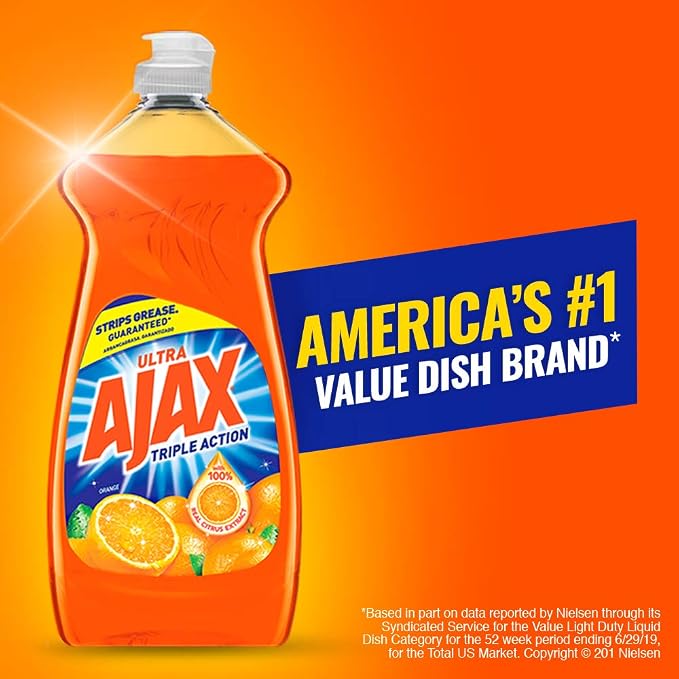 Ajax Ultra Liquid Dish Soap Orange Scent,Triple Action, Mess-Free, Easy-Flip Cap, 52 fl oz Bottle (Pack of 4)