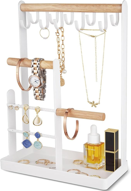 ProCase Cute Jewelry Stand, Aesthetic Jewelry Organizer for Dresser Vanity, Jewelry Holder Display for Necklaces Earrings, Gifts for Teen Girls Women, Bedroom Dorm Decor -Medium, White