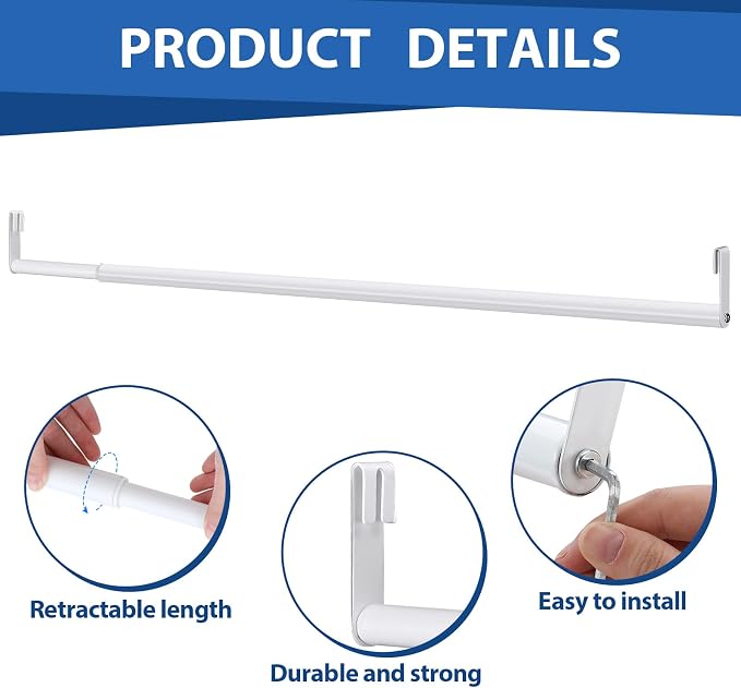 Threehoney Expandable Closet Rod for Wire Shelf Hanging Clothes Adjustable Heavy Duty Closet Hanging Rod Extender Heavy Duty Hanger Bar Metal Poles for Wardrobes Hanger, 1 Pack(36-60 Inch,White)