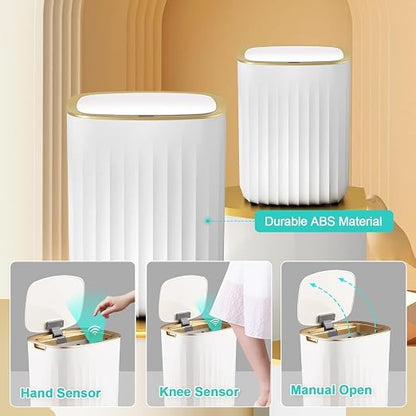ELPHECO 3.5 Gallon Waterproof Motion Sensor Bedroom Trash Can with Lid Bathroom Decor, Bathroom Accessories Automatic Garbage Bin for Living Room Office, Golden