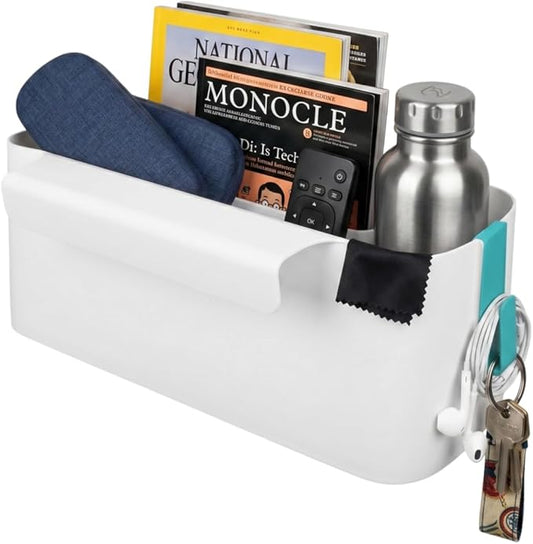Bedside Caddy Hanging Basket Organizer with Hooks Dorm Bunk Beds Shelf Night Table Storage Holder for Remote Controls Magazines Phone Glasses Bottle (Green)
