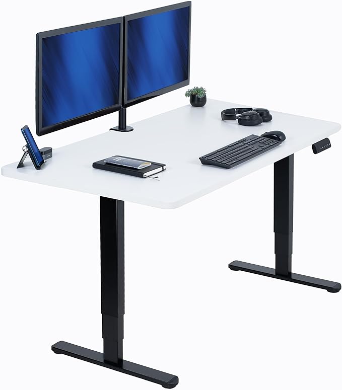 VIVO Electric 55 x 28 in Dual Motor Sit Stand Desk, Memory Height Adjustment, 2B Series, White Top Black Frame, DESK-KIT-2B55W