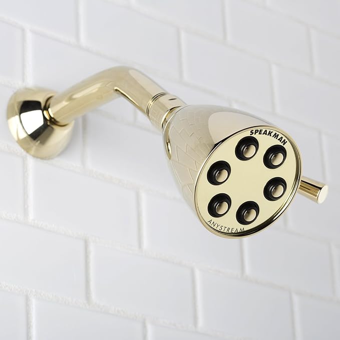 Speakman S-2252-PB-E2 Polished Solid Brass Shower Head, 3 Settings, Anystream Technology, Low Maintenance, Efficient