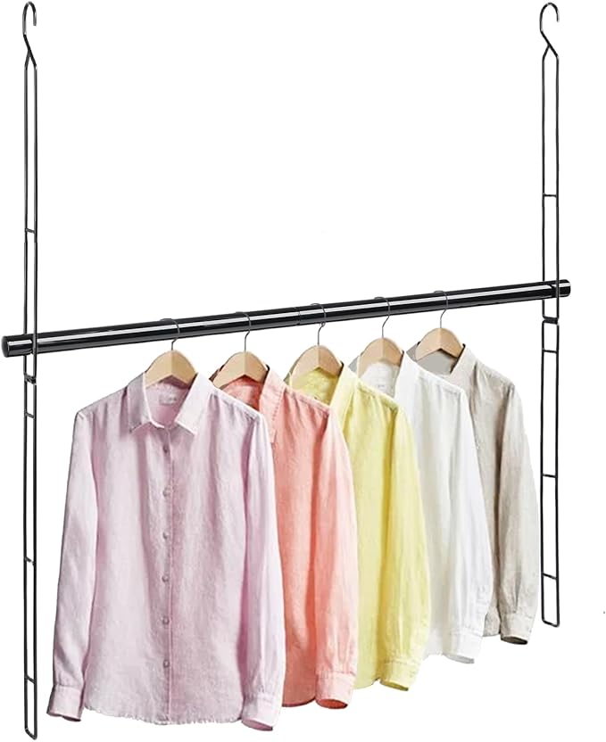 Hanging Closet Rod 46.85in Adjustable Height, Closet Extender Hanging Bar for Closet Rod Heavy Duty Closet Organizer, Black