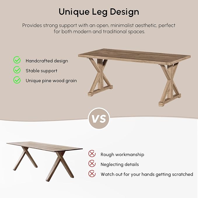 homary 59.1" Solid Wood Executive Desk, Rustic Farmhouse Home Office Desk with X-Trestle Base, Compact Writing & Computer Table for Home Office or Study Room