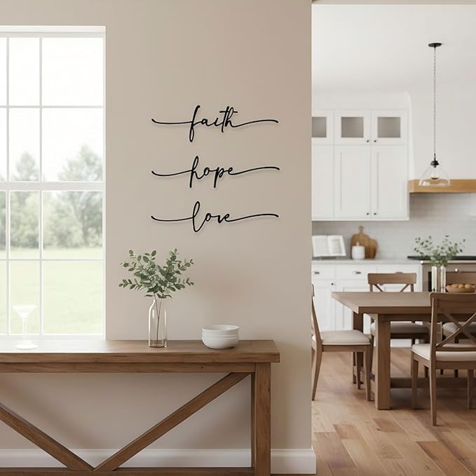 AIM & GGKK Faith Hope Love Metal Wall Decor – 3 Pieces Modern Minimalist Wire Wall Art, Inspirational Metal Letter Sign Decor for Living Room, Bedroom, Bathroom, or Office