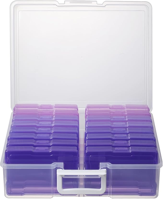 novelinks Transparent 4" x 6" Photo Cases and Clear Craft Keeper with Handle, 16 Inner Photo Organizers & Photo Storage Box, Plastic Photo Storage Containers (Purple Gradient)