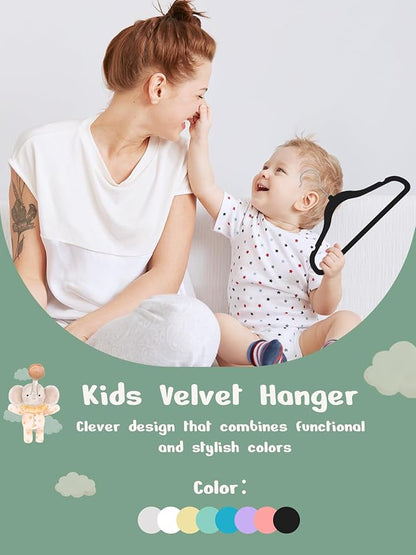 HOUSE DAY 11 Inch Velvet Baby Hangers 50 Pack Black, Premium Kids Hangers for Children/Infant/Toddler Clothes, Durable Non Slip Small Baby Felt Hanger for Closet, Ideal for Everyday Use
