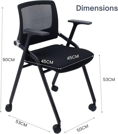 30 Pack Foldable Office Chairs with Wheels, Mesh Back, Arms and Portable - Folding Office Chairs Stackable for Conference Room Chair, Office Guest & Reception & Meeting Chair - (Black) 300 lbs.