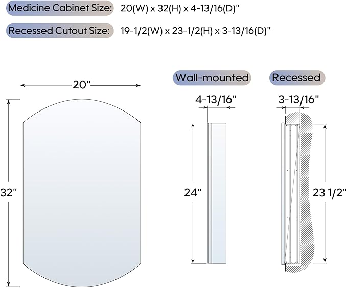 WELLFOR 20" x 32" Bathroom Oval Medicine Cabinet, Beveled Edge Mirror Cabinet, Medicine Cabinet with Adjustable Shelves, Bathroom Cabinet with Reverse Door Installation, Surface or Recessed Mount
