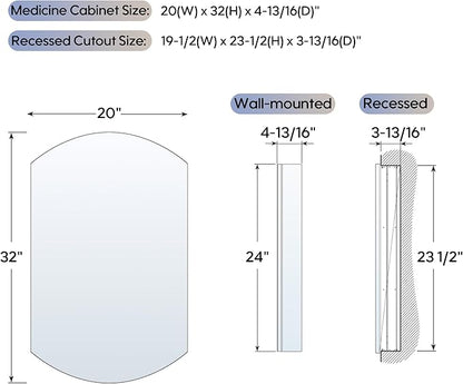 WELLFOR 20" x 32" Bathroom Oval Medicine Cabinet, Beveled Edge Mirror Cabinet, Medicine Cabinet with Adjustable Shelves, Bathroom Cabinet with Reverse Door Installation, Surface or Recessed Mount