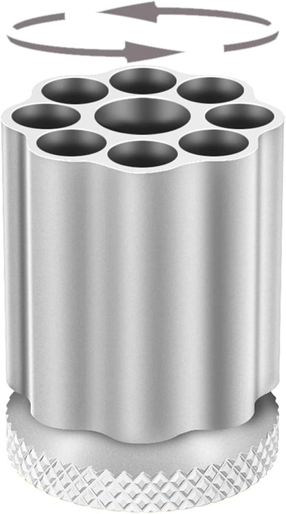 Rotating Revolver Pen Holder, Gun Cylinder Pen Holders, Favorite Pencil Holder and Perfect Stationery Supplies (Silver)