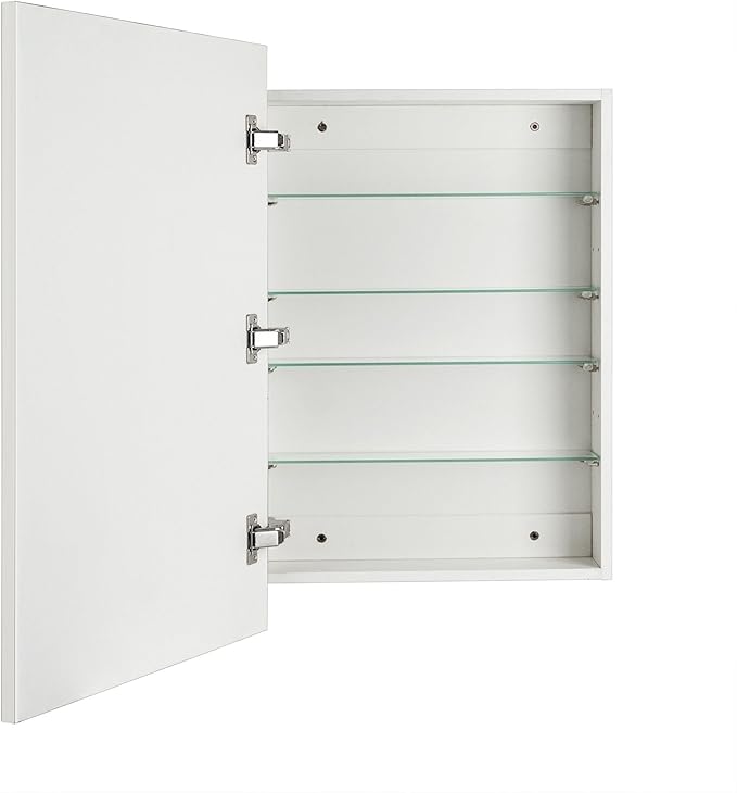 TEHOME 20'' x 30'' Polished Nickel Recessed and Surface Mount Bathroom Medicine Cabinet with Mirror Square Cornered Metal Framed Rounded Rectangle Medicine Cabinet Mirror