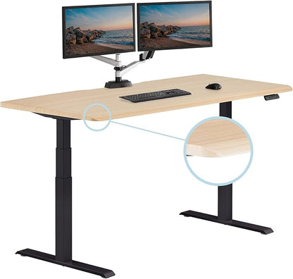 Vari ComfortEdge 72x30 Inch Adjustable Electric Standing Desk – Sit Stand VariDesk with Memory Presets, Sloped Edge, 180 LB Capacity + Tool-Free Assembly (Light Wood Top/Black Legs)