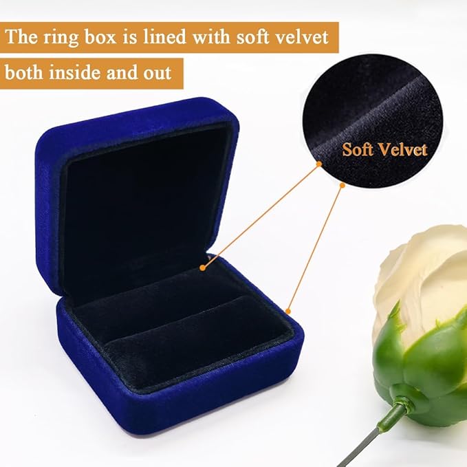 GBYAN 2 Pieces Velvet Ring Box, Jewelry Display Gift Box, Ring Case for Proposal,Engagement, Wedding,Blue