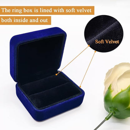 GBYAN 2 Pieces Velvet Ring Box, Jewelry Display Gift Box, Ring Case for Proposal,Engagement, Wedding,Blue