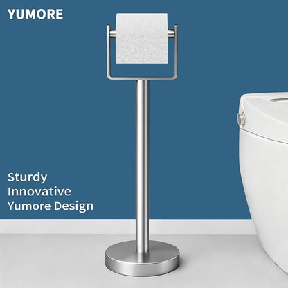 YUMORE Toilet Paper Holder Free Standing, Stainless Steel Toilet Paper Stand, Weighted Base Floor Tissue Roll Holder for Bathroom, Brushed Nickel 200UP