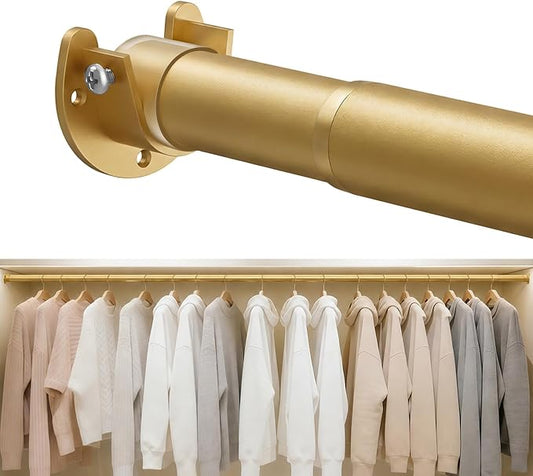 Heavy Duty Closet Rod, 17-99 IN Closet Rods for Hanging Clothes, Gold | Stepless Adjustable, Supports up to 66 lbs, Multiple Size Options, Easy Installation, Multi Purpose , Wall-Mounted