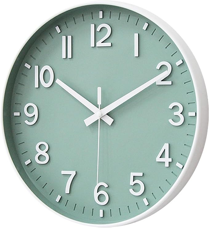 HZDHCLH Wall Clocks Battery Operated,Wall Clock Green,10 inch Wall Clock Silent Non Ticking Modern 3D Numbers for Kitchen Bedroom Living Room Office Classroom Decor