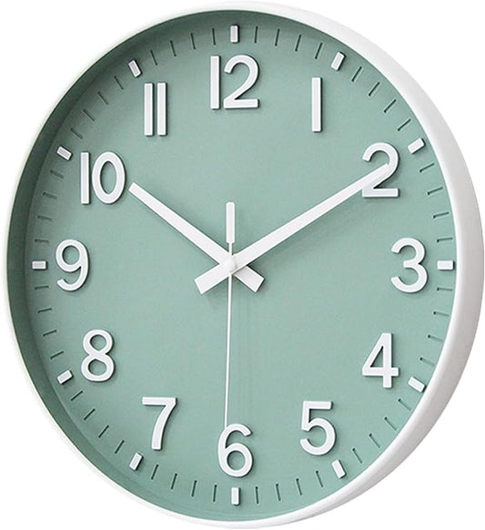 HZDHCLH Wall Clocks Battery Operated,Wall Clock Green,8 inch Wall Clock Silent Non Ticking Modern 3D Numbers for Kitchen Bedroom Living Room Office Classroom Decor