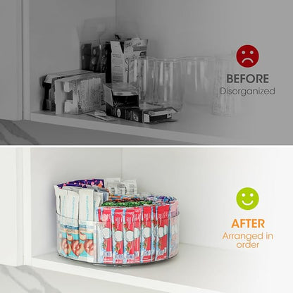 AIEVE Extra Large Drink Packet Organizer, 360° Lazy Susan Rotating Turntable for Larger Powder Drink Mix, Hydration Packets Acrylic Pantry Organizers for Kitchen Storage Organization