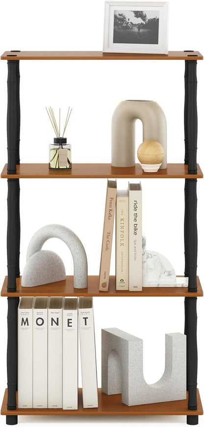 Furinno Turn-N-Tube 4-Tier Multipurpose Shelf Display Rack, Classic Tubes, Light Cherry/Black