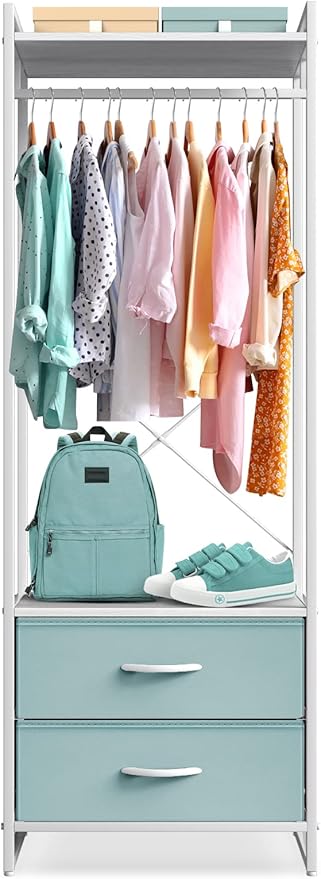 Sorbus Premium Cothing Rack with Drawers - Heavy Duty Wardrobe Closet with Metal Frame & Wooden Top - 70Inch Tall Garment Rack- Lightweight Freestanding Coat Closet - for Hallway, Bedroom