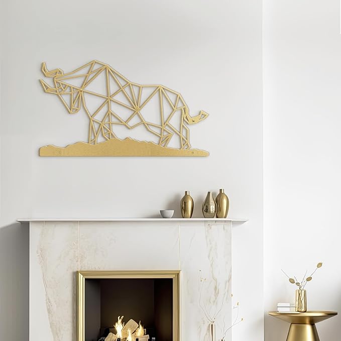 SIGNLEADER Metal Wall Art Decor Rhino Warrior Fighting Modern Abstract Wall Sculpture Hangings Home Decoration for Living Room, Bedroom, Bathroom, Kitchen, Outdoor - 18" Gold