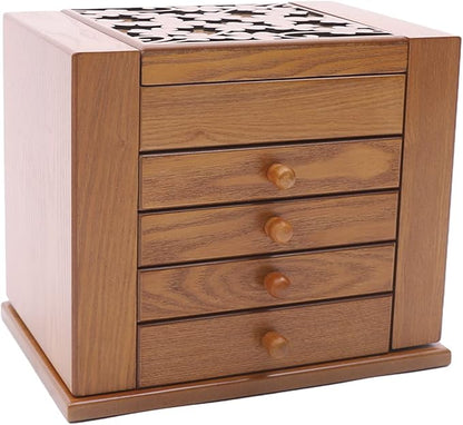 Wooden Jewelry Box for Women, 5-Layer Wooden Jewelry Organizer Boxes with 4 Drawers, Vintage Solild Wood Storage CaseJewelries, Watches, Necklace, Ring (Light Brown)