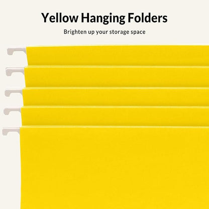 SUNEE Hanging File Folders, 25 Pack Letter Size Hanging File Folders with 1/5-Cut Tabs, Ideal for Home and Office Organization and Papers Classification,Yellow