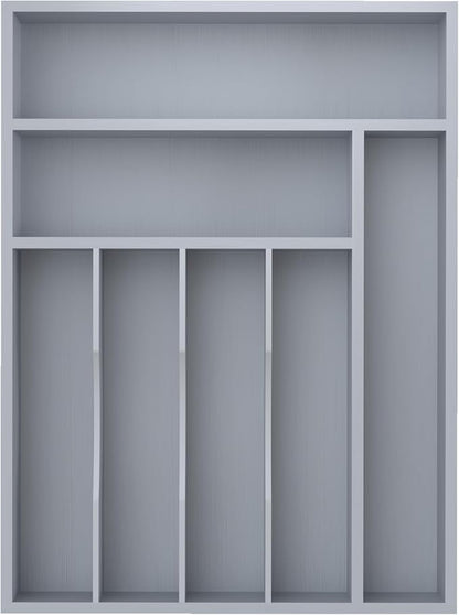 Bamboo Silverware Organizer, Kitchen Drawer Organizer, Utensil Holder, Cutlery Tray & Spoon Flatware Storage with Grooved Drawer Dividers (Grey, 12.5''W x 16.5''D)