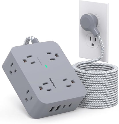 Surge Protector Power Strip 15 Ft Long Cord, HANYCONY 8 Outlets 4 USB Ports(2 USB C), Flat Plug, Desk Charging Station for Home Office College Dorm Room Essentials