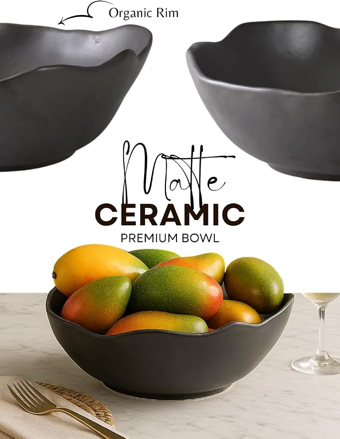 Serene Spaces Living Ceramic Collection of Plates, Bowls, Vases- Dinnerware, Centerpiece for Vintage Weddings, Events (Black - XXL - Pack of 4)