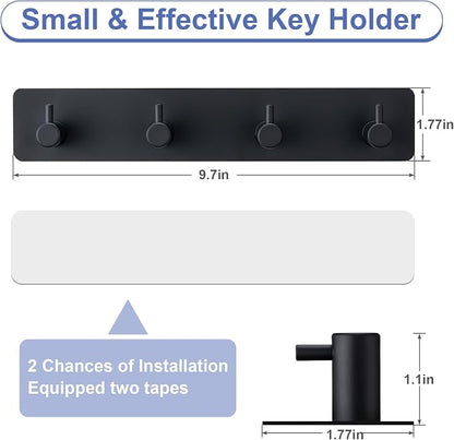 Key Holder with 4 Hooks,Key Hanger Organizer for Wall Mount with 2 Self-Adhesive Tapes,Metal Key Rack for Entryway, Door, Bathroom, Kitchen(Black)