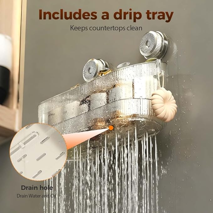 AIIONP No-Drill Bathroom Suction Storage Box, 2026 New Suction Cup Shelf, Portable Shower Organizer for Home, Durable Removable Storage Basket for Families (Transparent)