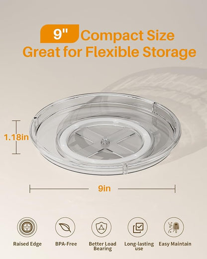LAMU 2 Pack Lazy Susan Organizer 9 inch Lazy Susan Turntable for Cabinet, Rotating Spice Organization for Cabinet, Kitchen, Table Top, Countertop, Pantry Fridge Organizers and Storage, Gray