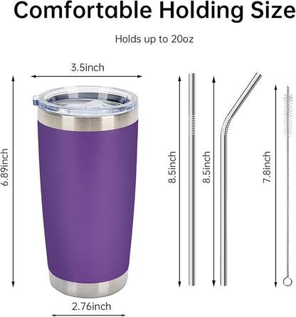IEOVIEE 32 Pack, 20oz Stainless Steel Bulk Tumblers with Lids and Straws, Double Wall Insulated Travel Coffee Mug, Durable Powder Coated Tumbler Bulk Cup for Cold and Hot Drinks(Purple)