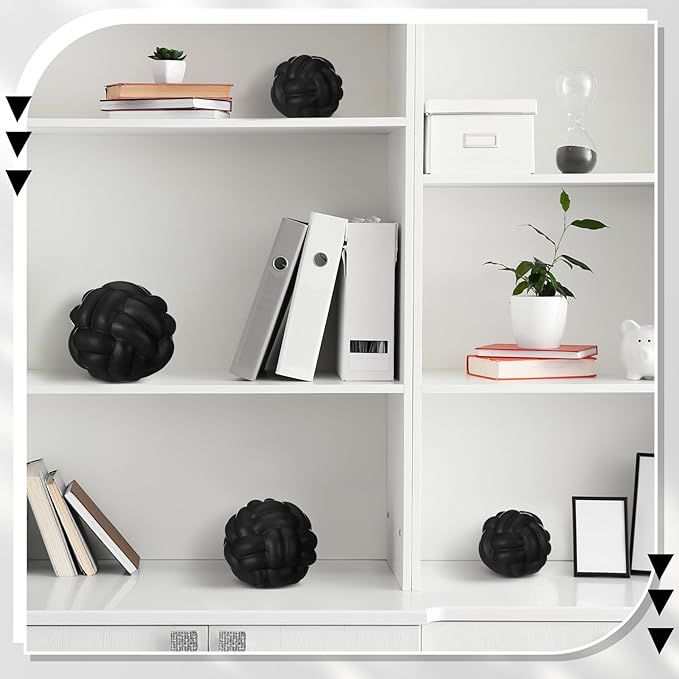 Wenqik 3 Pcs Knot Decor, Link Coffee Table Bookshelf Decor Accents, Ceramic Decorative Objects, Modern Home Minimalist Book Shelf Aesthetic Decoration, 3 Sizes (Matte Black)