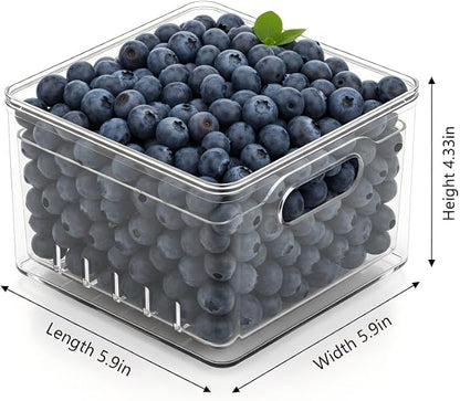 Household Transparent PET Fruit Draining and Washing colander food storage boxes plastic cookie containers refrigerator organizers (3, 1 rectangle 2 squares)