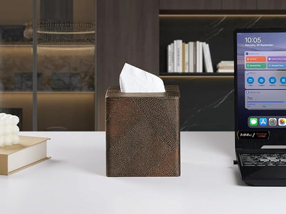 Square Tissue Box Cover, Stylish Leather Tissue Box Holder with Magnetic Bottom, Used As A Decorative Tissue Holder for Living Rooms, Bedrooms, and Desks (Brown Vintage)