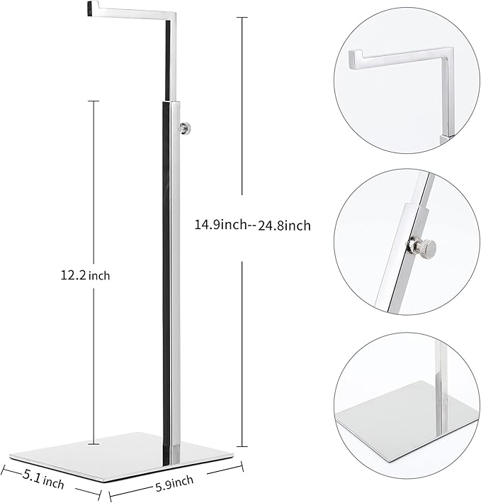 2 Pack Handbag Display Stands, Silver Purse Holder Display Stands, Adjustable Height Stainless Steel Hanger Rack for Retail Closet Vendors Display Luxury Bag Handbags Jewelry (RCS 50% Recycled Post-consumer Metal)