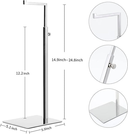 2 Pack Handbag Display Stands, Silver Purse Holder Display Stands, Adjustable Height Stainless Steel Hanger Rack for Retail Closet Vendors Display Luxury Bag Handbags Jewelry (RCS 50% Recycled Post-consumer Metal)