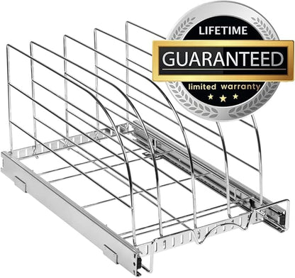 HOLDN’ STORAGE Pull Out Organizer for Bakeware, Cutting Board and Trays, Adjustable Dividers - Heavy Duty, Lifetime Limited Warranty - For Narrow Cabinet Spaces, 12.5”W x 21”D x 11”H, Chrome