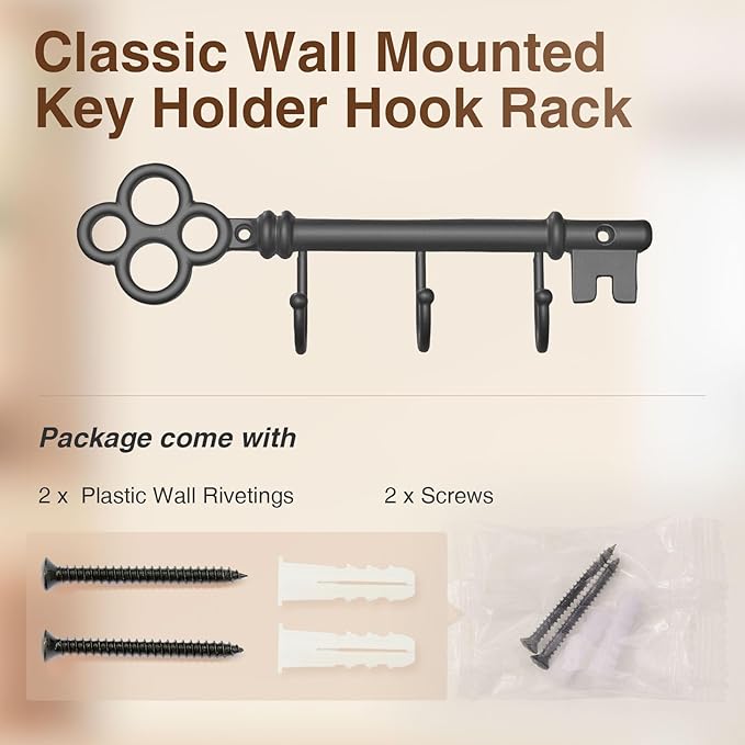 Classic Wall Mounted Key Holder Hook Rack, Vintage Key Rack for Entryway(Bronze Grey)