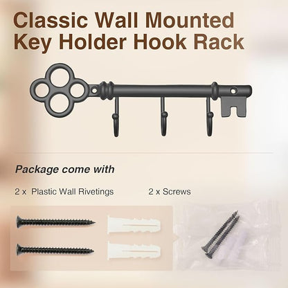 Classic Wall Mounted Key Holder Hook Rack, Vintage Key Rack for Entryway(Bronze Grey)