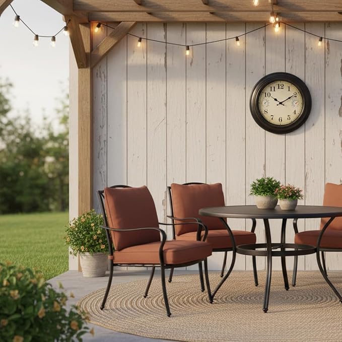 Large Outdoor Clock with Thermometer & Hygrometer – 18 Inch Bronze Vintage Farmhouse Decor Waterproof Wall Clock for Patio, Garden, Pool, Backyard